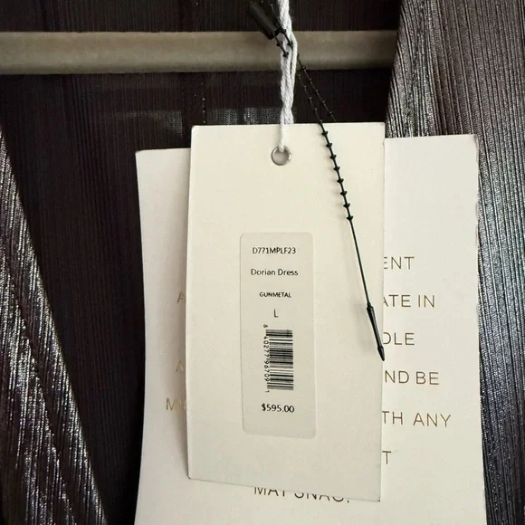 NWT Caroline Constas Dorian Dress Metallic Gun Metal Dress size L - Picture 6 of 8